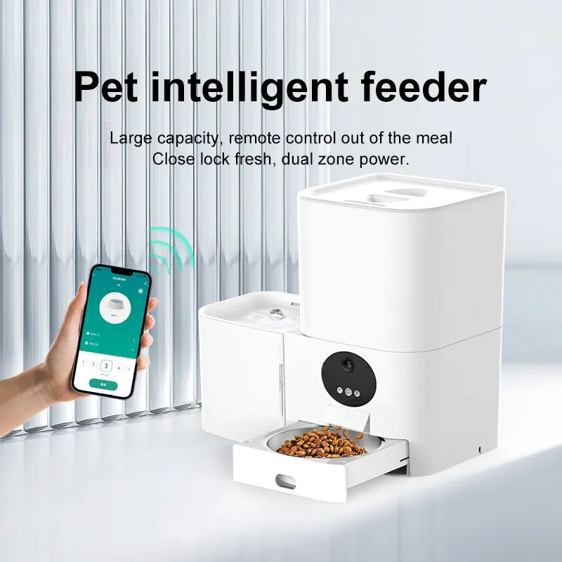 2-In-1 Durable Smart Wi-Fi Electric Pet Feeder 5L Automatic Cat Dog Water Dispenser 3L Small Size Pet Bowls Feeders Battery